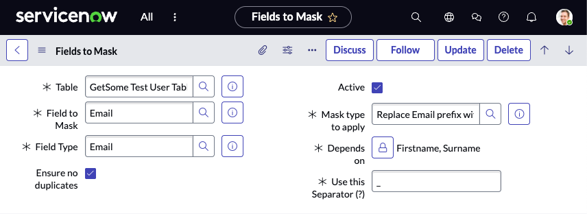 PlatformMasker configure Email field for masking