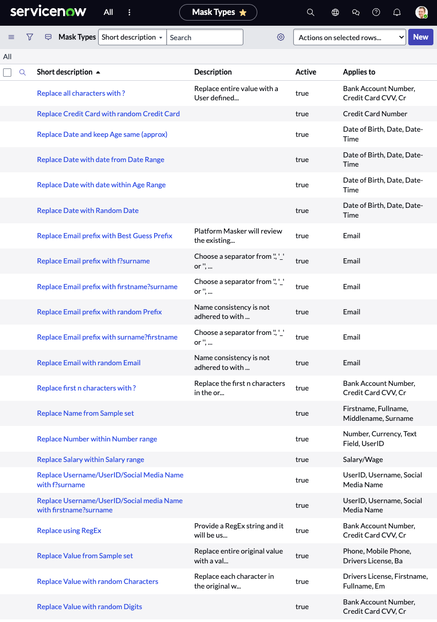PlatformMasker available field masking options